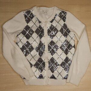 The Children's Place White Black Arguile Sequin Cardigan Sweater 5-6